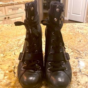 Black leather lace up booties